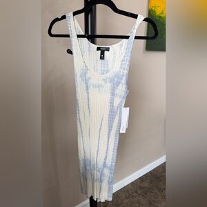 Aqua Cream Ribbed Tank Dress with Light Blue Tie-Dye